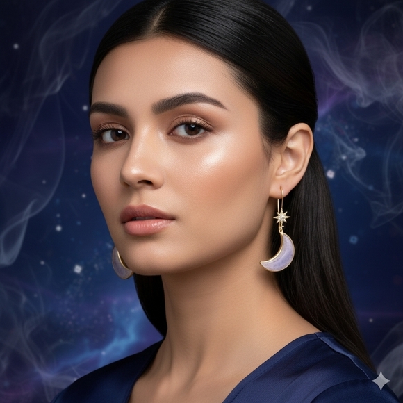 Celestial Dreams: Boho‎ Chic Gold-Tone Star & Moon Trendy Drop Earrings 🌙✨ - Picture 3 of 16